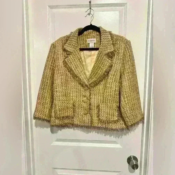 Chadwicks Jackets & Blazers - CHADWICK’S YELLOW/GOLD WOVEN TWEED JACKET FRINGE TRIM LINED BLAZER Sz. 16